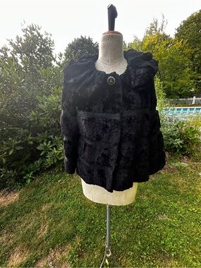 leifsdottir Black Faux Fur Short Teddy Jacket with Decorative Button